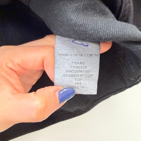 FRAME Black Denim Asymmetric Button Vest Top Sleeveless Sz 10 - Picture 9 of 10